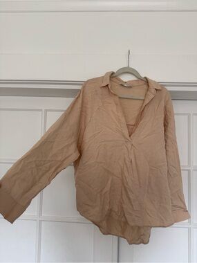 Zara breezy oversized collared tunic shirt size M